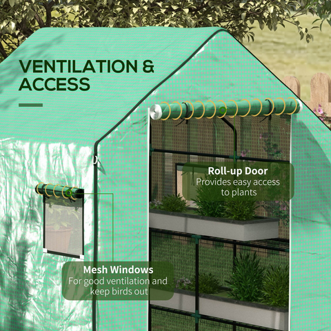 Walk-in Greenhouse Cover Replacement with Door and Mesh Windows, Green