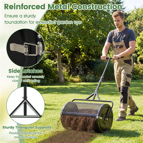 24" Lawn Topdressing Spreader with 0.75"×0.5" Mesh, Compost Spreader for Soil Sand Fertilizer Black