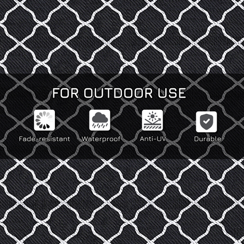 Outsunny Reversible Waterproof Outdoor Rug with Carry Bag, 182 x 274 cm, Black