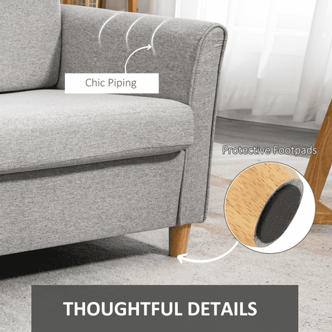 Double Seat Sofa Linen Upholstery Loveseat Couch w/ Armrests, Light Grey