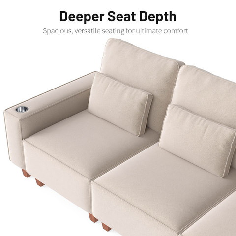 Chenille Deep Seat 2-Seater Sofa with Brushed Stainless Steel Cup Holders and 2 Decorative Pillows, Modern Cozy Loveseat for Living Room