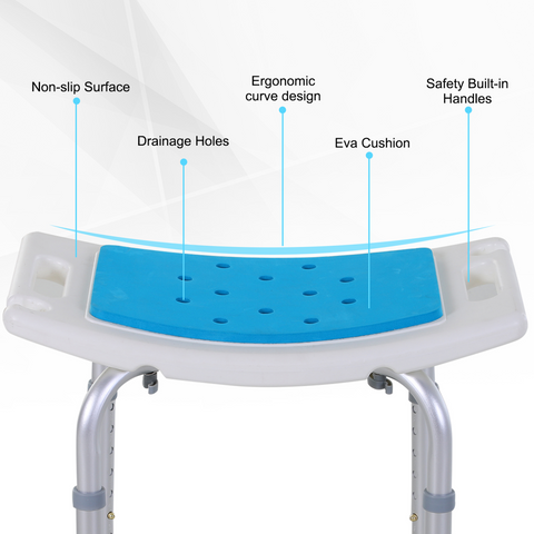 Bath Stool, Adjustig Aluminum,Used for Spa, Shower - Non-Slip with Shower Hole