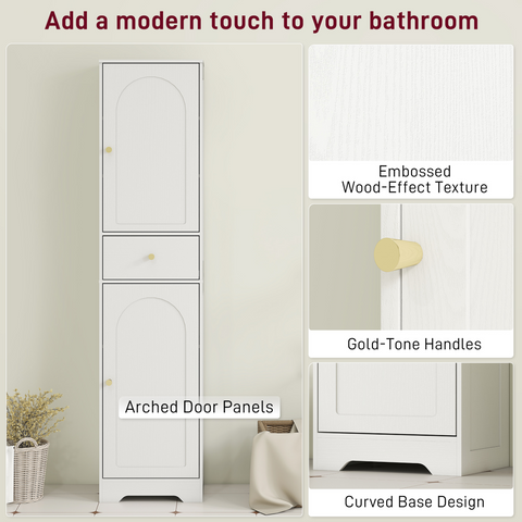 Tall Bathroom Storage Cabinet with Arch Doors Adjustable Shelf White