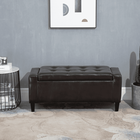 Deluxe PU Leather Storage Ottoman Bench Footrest Stool Large Storage Space
