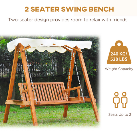 2-Seater Wood Garden Chair Swing Bench Lounger-Cream