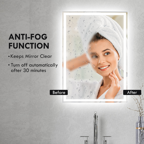 Illuminated Bathroom Mirror with LED Lights, 3 Colours, Defogging Film