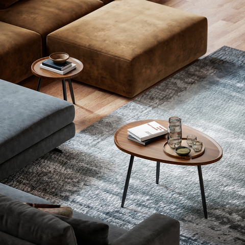 2 80cm Sofa Side Table Set of 2 with Metal Legs, Chestnut Wood Effect