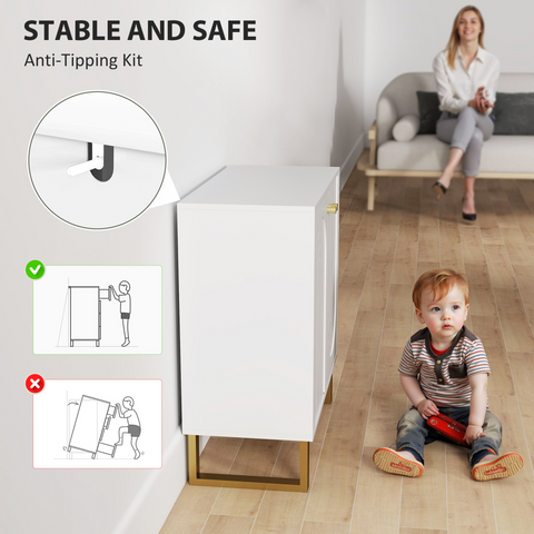 Sideboard with Adjustable Shelves & Doors for Living Room, White