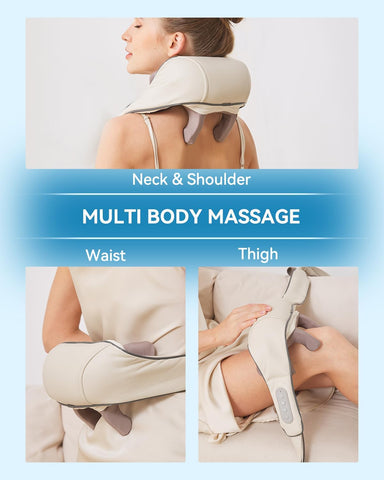 PERLEVI Neck and Shoulder Massager for Pain Relief Deep Tissue-Shiatsu Deep Kneading Massager with Heat to Relieve Neck Shoulder Back Waist Leg Muscle Soreness Fatigue (Beige)