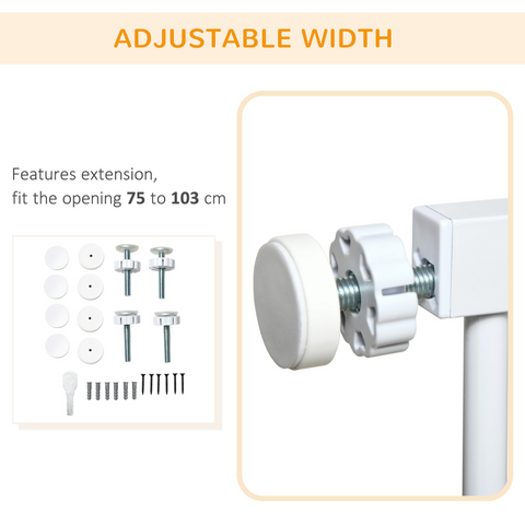Pressure Fit Safety Gate for Doors, Dog Gate Auto Close, 75-103 cm White PawHut