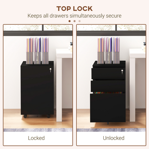 Vinsetto Steel File Cabinet with Lock Hanging Bar for Letter A4 Legal Size Black