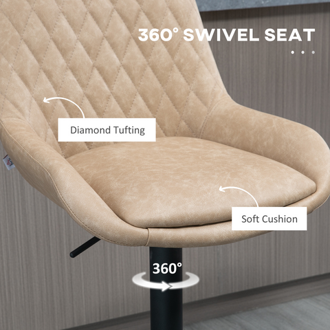 Bar Stools Set of 2, Adjustable Bar Chairs 360° Swivel for Kitchen Khaki