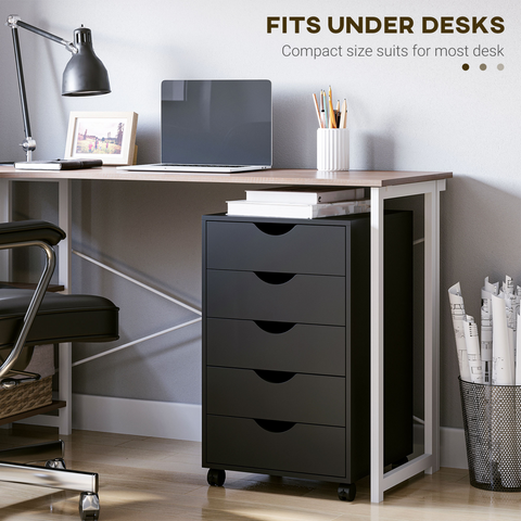 Mobile Vertical Filing Cabinet with 5 Drawers for Home Office, Black