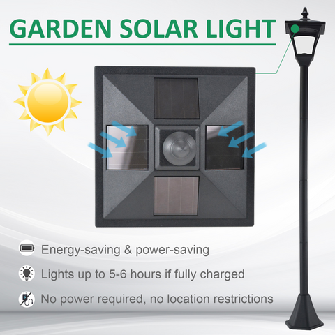 Outdoor Garden Solar Post Lamp Dimmable LED Lantern Bollard 1.2M Tall Black