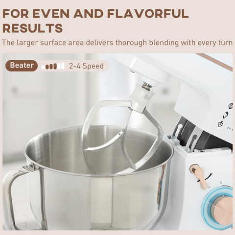 Electric Stand Mixer, 5L Food Mixer with Dough Hook, Whisk, White
