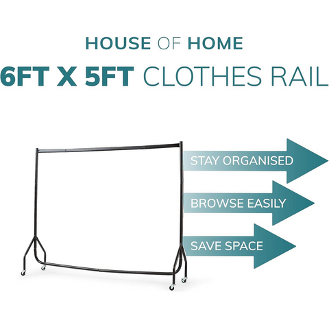 Extra Heavy Duty 6ft Long x 5ft Tall Clothes Rail In Black