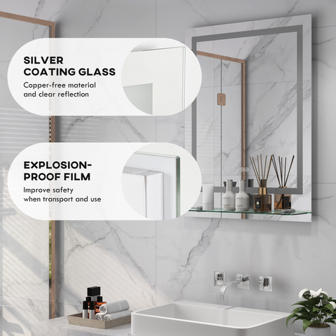 Dimmable Bathroom Mirror with LED Lights, 3 Colours, Defogging Film