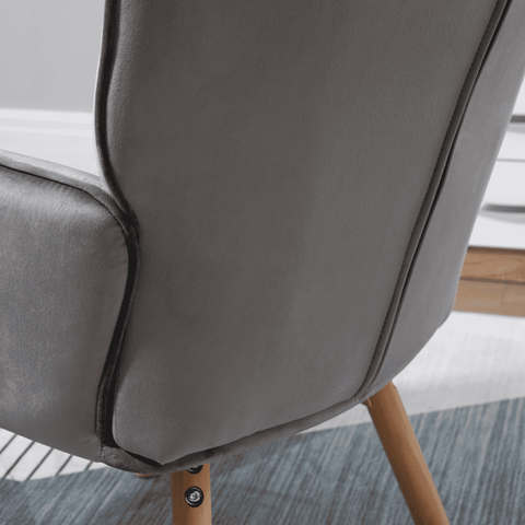 Modern Accent Chair Velvet-Touch Tufted Wingback Armchair Grey
