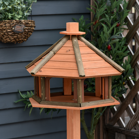 Wooden Bird Feeder Wooden Bird Table Bird Feeder with Roof, Brown, 130cm