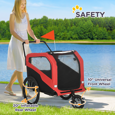 2 in 1 Dog Bike Trailer Pet Stroller for Large Dogs W/ Hitch - Red