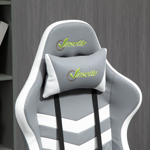 Racing Gaming Chair with Lumbar Support, Headrest, Gamer Office Chair, Grey White