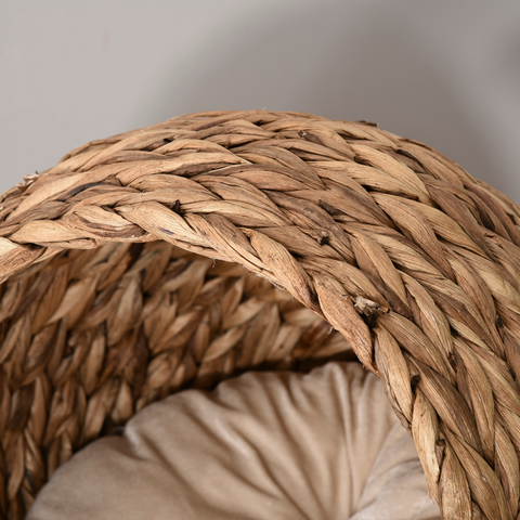 Wicker Cat House, Raised Cat Bed with Cylindrical Base, 42 x 33 x 52cm