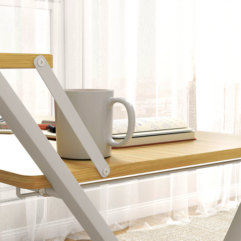 Folding Desk with 2-Tier Shelf for Home Office, Maple Wood-effect