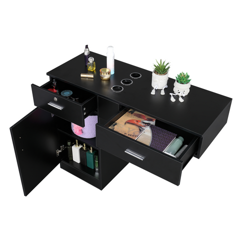 15 PCT E0 Particleboard Pitted Surface 2 Drawers 1 Lock 1 Door 3 Hair Dryer Salon Cabinet Black【Same code 63082170】