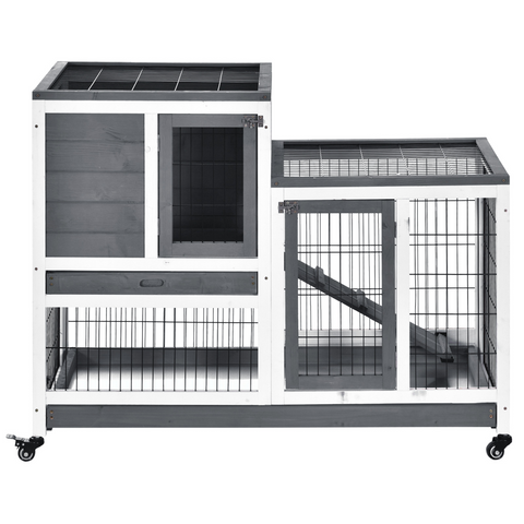 Wooden Rabbit Hutch Bunny Guinea Pigs House Cage Wheels Indoor 110 x 50 x 86cm