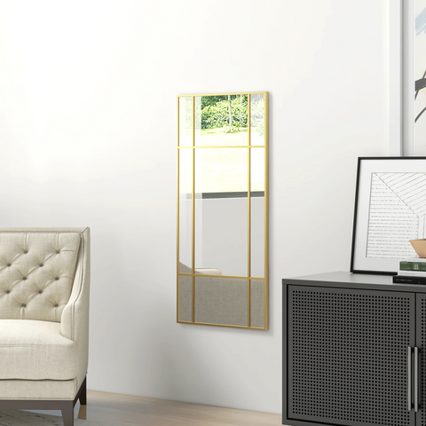 Window Style Vanity Mirror 110 x 50cm Hanging Wall Mirror Gold Tone