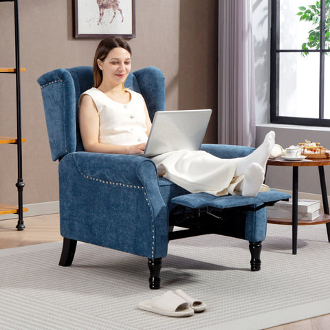Manual Reclining Armchair Recliner with Footrest Royal Blue