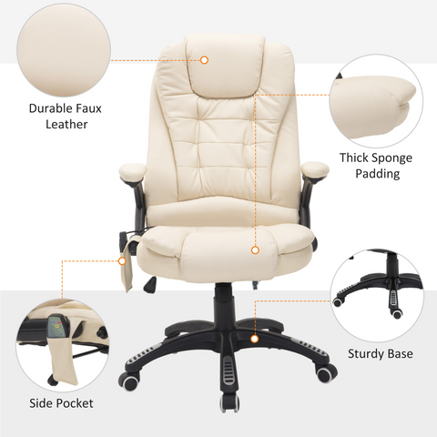 Executive Office Chair with Massage and Heat PU Leather Reclining Chair, Beige