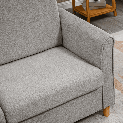 Double Seat Sofa Linen Upholstery Loveseat Couch w/ Armrests, Light Grey