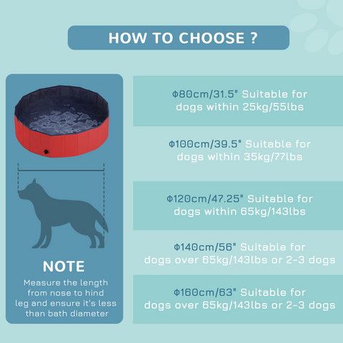 Pet Paddling Pool Cat Dog Indoor/ Outdoor Foldable 120cm Diameter Red Pawhut