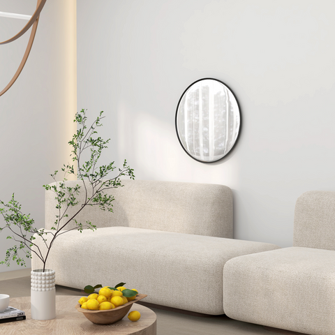 Wall Mirror for Living Room Bedroom, 61 cm Circle Bathroom Mirror, Black