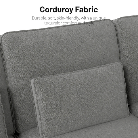 Chenille Deep Seat 3-Seater Sofa with Brushed Stainless Steel Cup Holders and 3 Decorative Pillows, Modern Comfortable Couch for Living Room