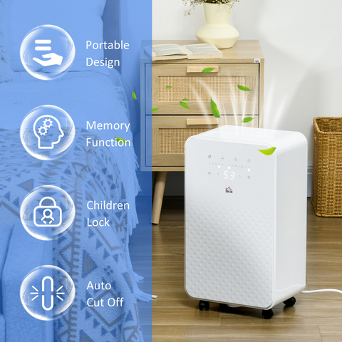 10L/Day Protable Quiet Air Dehumidifier with Purifier, Timer, 5 Modes