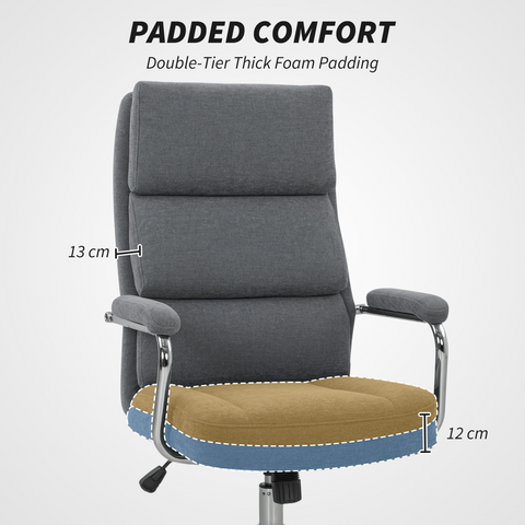 Linen Fabric Office Desk Chair with Tilt Function, Charcoal Grey