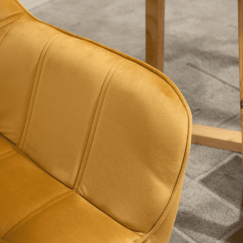 Luxe Velvet-Feel Accent Chair w/ Wide Arms Slanted Back Padding Wood Legs Yellow