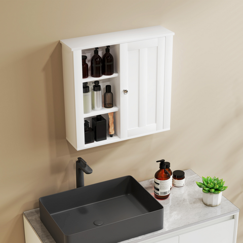 Modern Wall Mounted Bathroom Cabinet with Adjustable Shelves, White