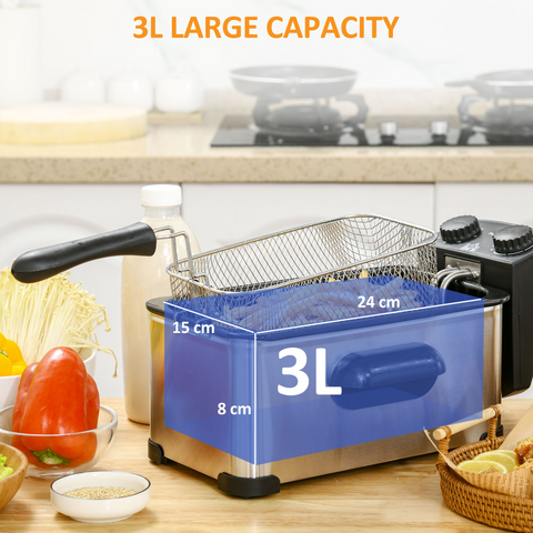 3 Litre Deep Fat Fryer with Adjustable Temperature, 60min Timer, 2000W
