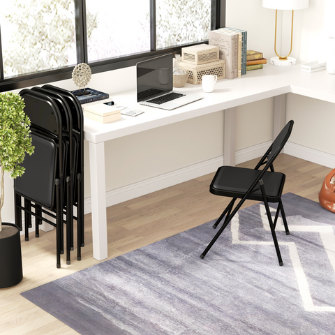 4 Pack Padded Folding Chairs with Cushioned Seat and Metal Frame Black