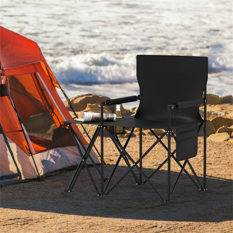 Oversized Foldable Camping Chair with Side Table & Cup Holder, 330 LBS Capacity for Outdoor Use-Black