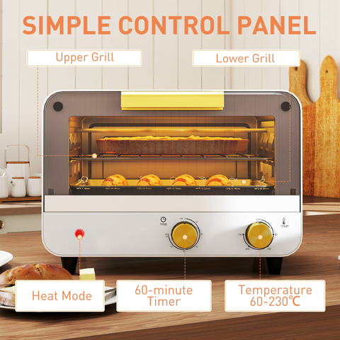 Small Toaster Oven, 12L Mini Countertop Oven with Glass Door, White