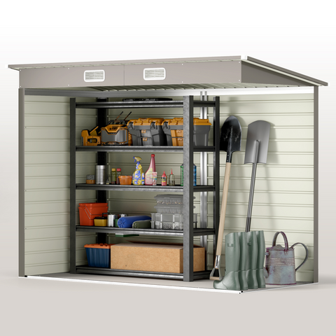 Outsunny 8 x 4FT Metal Garden Storage Shed with Double Doors, Light Grey