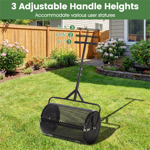 24" Lawn Topdressing Spreader with 0.75"×0.5" Mesh, Compost Spreader for Soil Sand Fertilizer Black