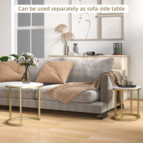 Elegant Marble-Effect Side Table Set - Versatile Accent Tables