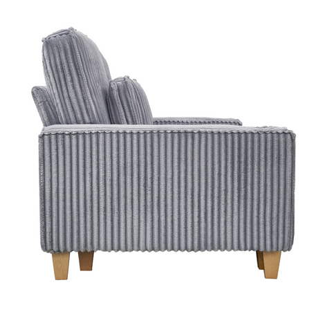 Deep Seat Corduroy Loveseat with Brushed Stainless Steel Cup Holders and 2 Decorative Pillows, Cozy 2-Seater Sofa for Living Room