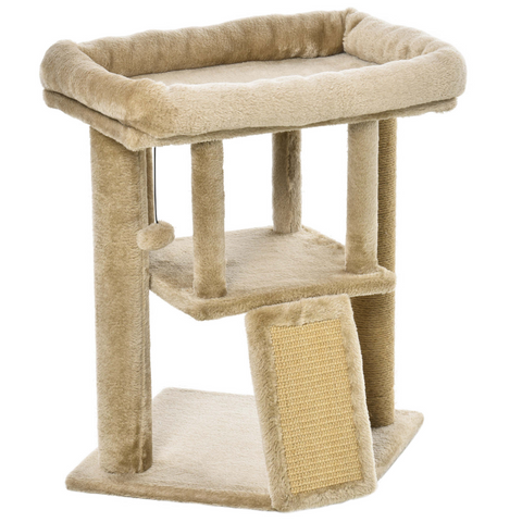 Cat Tree Tower W/ Jute Scratching Pad, Toy Ball, Cat House 66x38x88 cm - Coffee