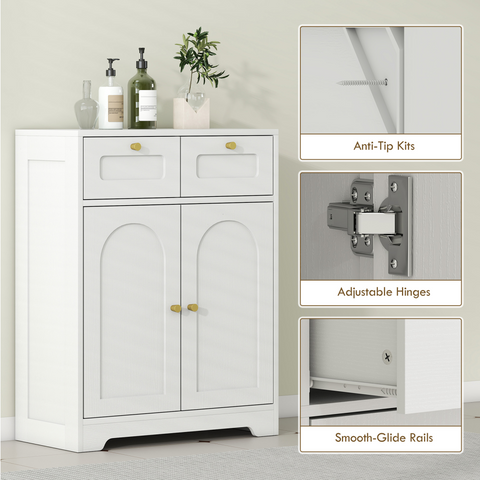 Bathroom Floor Cabinet, Bathroom Storage Unit with 2 Doors, White